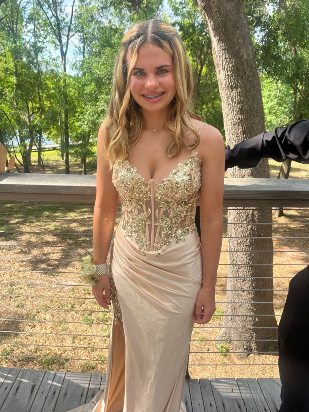 Embellished Champagne Formal Evening Dress